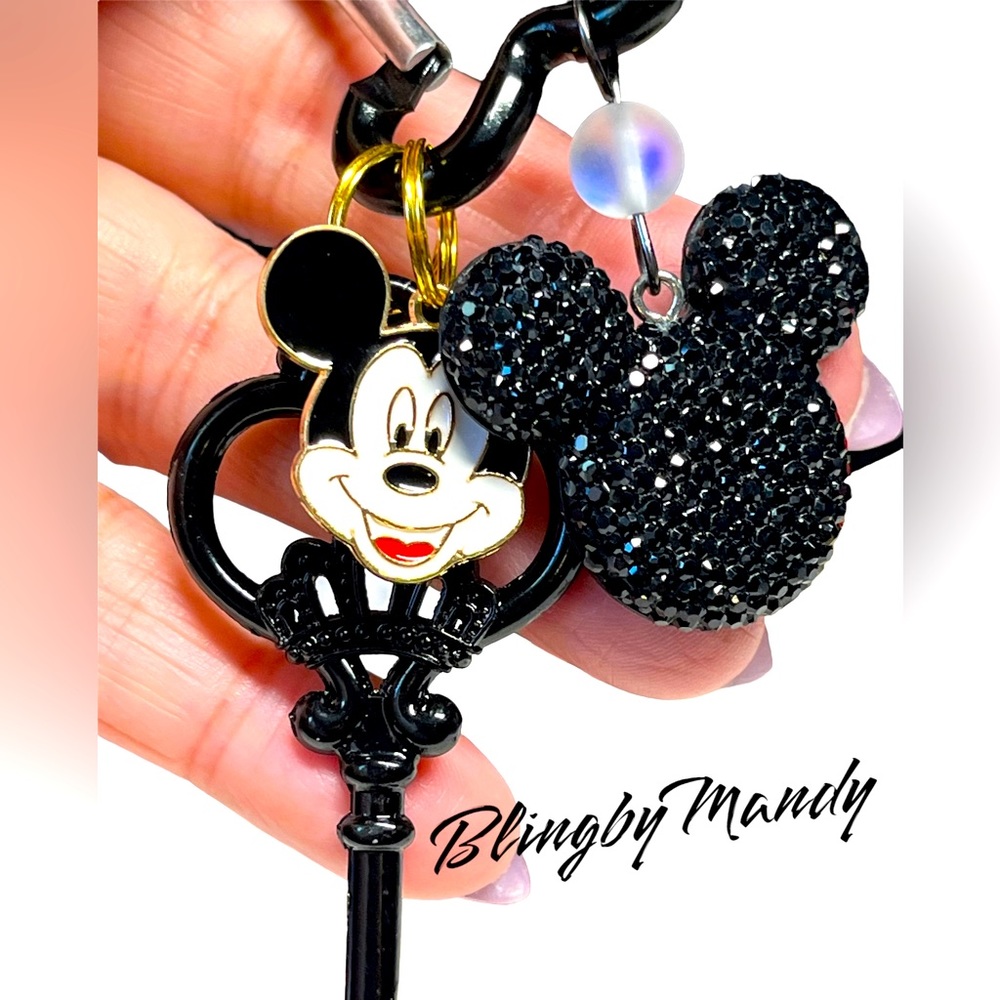 Mickey gold and black tones key chain with loads of bling-handcrafted